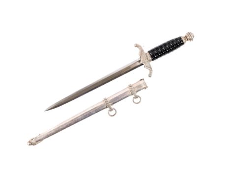 A Third Reich 1938 pattern Bahnschutz Railway Protection Leaders dagger, black ivorine grip, plated scabbard Near VGC £600-70