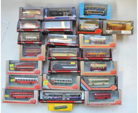 Twenty three 1/76 scale diecast bus models from Corgi, EFE, Creative Master and Dinky (Atlas editions modern reproduction) 