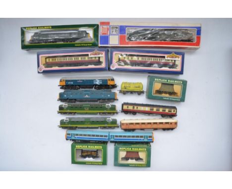 Collection of previously used OO gauge train models to include 4 unboxed Hornby diesel locos (all fair condition, some repain