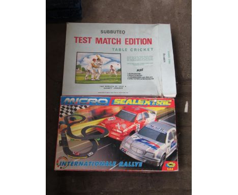 Subbuteo Test match Edition Table Cricket, Micro Scalextric International Rallye set, unmade Airfix Series 12 1:24 scale mode