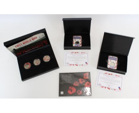 Centenary of the First World War British Isles Three Coin set and oher WWI commemorative poppy coins 