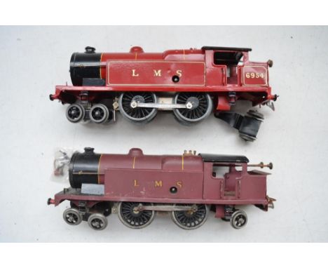 Two vintage Hornby O gauge 4-4-2 tank engines in LMS livery including engine no 6954 (detached rear bogey, needs a new nut to