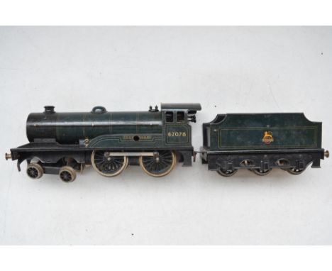 Vintage clockwork O gauge Bassett Lowke steam engine 62078 Prince Charles in BR green livery with tender, no key 