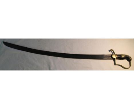 Early English light cavalry troopers sabre, lacking scabbard some pitting to blade and piece missing from the grip, blade L29