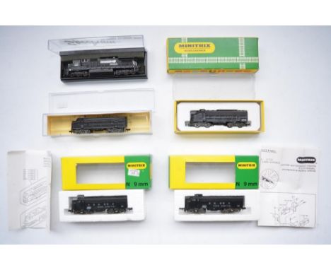 Five N gauge electric train models to include 4x Mini Trix F-9A diesel locos (2 have been repainted poorly, the other 2 in ex
