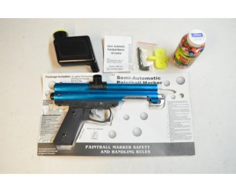 Webley International (Taiwan made) semi-automatic .40 calibre CO2 powered paintball marker with hopper and paint balls. Over 