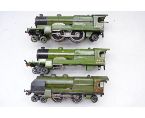 Vintage Hornby O gauge clockwork Flying Scotsman model steam train (and another body only for spares and repairs) and a 31801