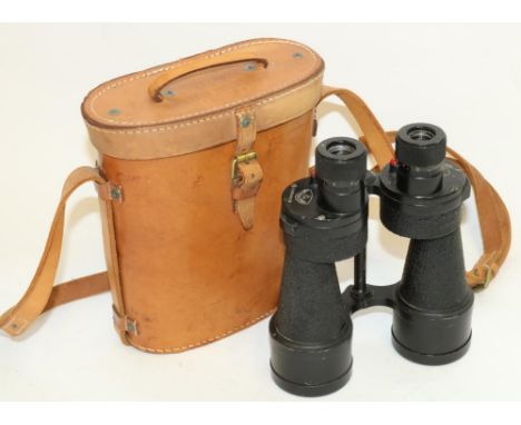 Pair of WW2 British Army 1944 Binoculars - Bino Prism No5 MK V x7 type in original brown leather case with B H &amp; G Ltd ma
