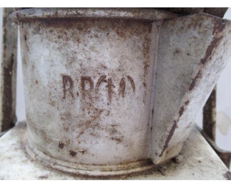 British Railways BR (M) cream painted railway lamp, with red bullseye lens, H51cm 