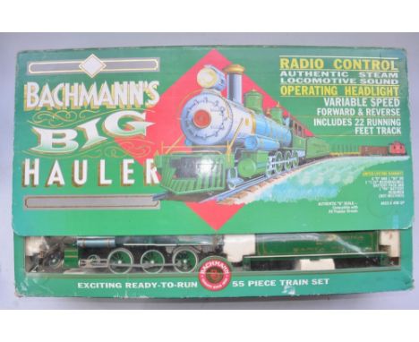 Bachmann Big Hauler battery operated radio control G gauge steam engine set with a 4-6-0 locomotive with tender, 3 wagons, tr