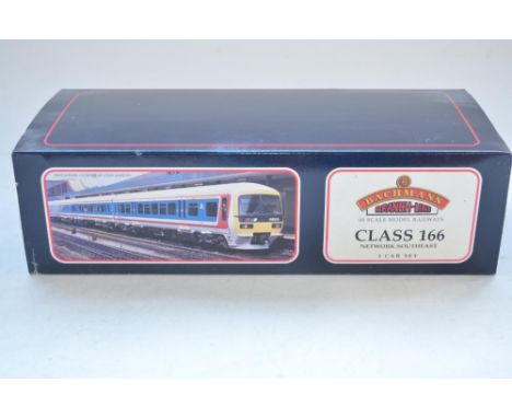 Boxed Bachmann OO gauge 166 Turbo 3 car DMU "Network Southeast" train model, 1 power car and 2 coaches (item no 31-025). Mode