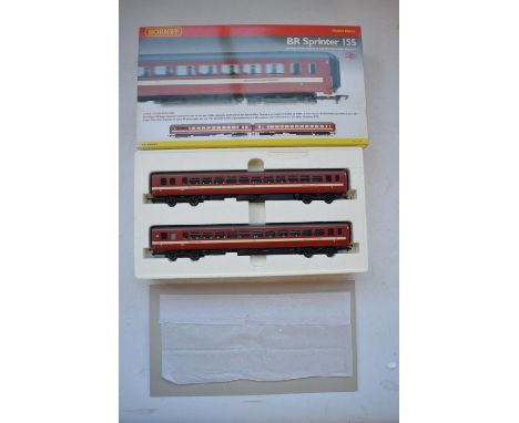 Hornby OO gauge British Rail Sprinter 155 2 car boxed set (item no R 2108) with power car and dummy coach. Models near mint, 