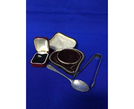 DIAMOND SET RING,along with a gold bangle, silver teaspoons etc