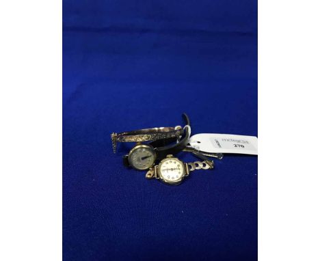 GOLD BANGLE AND TWO LADIES GOLD BRACELET WATCHES