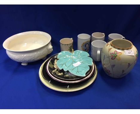 LOT OF DECORATIVE CERAMICSincluding a wedgwood circular dish, Losolware vase, commemorative mugs and plates, Clarice Cliff pl