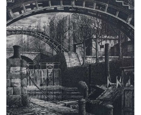 Gérard Trignac – ‘Le Canal St Martin’, 20th century etching on wove paper, signed, titled, dated ’95 and editioned 25/130 in 