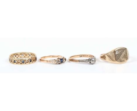 A gold and diamond signet style ring, mounted with a circular cut diamond, unmarked, weight 5g, ring size approx U1/2, a gold