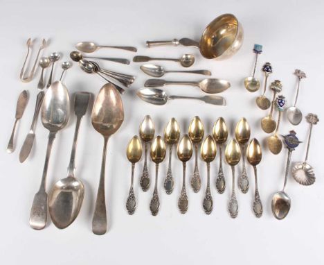 A pair of William IV silver Fiddle pattern tablespoons, London 1834 by Charles Boyton, length 22.3cm, and a group of other si