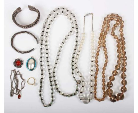 A small group of jewellery, including a gold ring, mounted with a single cultured pearl, unmarked, weight 2.1g, ring size app