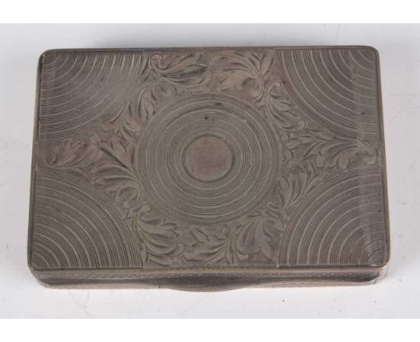 A late 19th/early 20th century Austrian silver rectangular snuff box with engraved and engine turned decoration, the interior