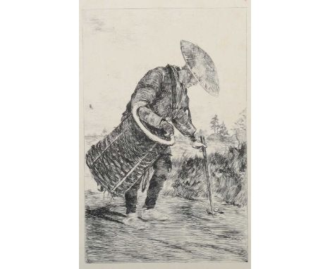 Georges Ferdinand Bigot – Japanese Man with Eel Pot, 19th century etching on laid paper, sheet size 29.5cm x 21.5cm, together
