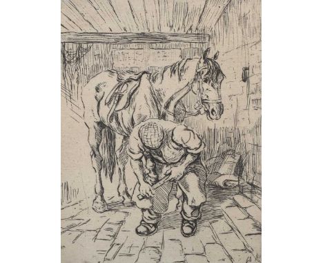 Geoffrey Sparrow – ‘Wiggy, the Crabtree Smith’, 20th century etching, signed, titled and dated ’51 in pencil, 21.5cm x 15.5cm