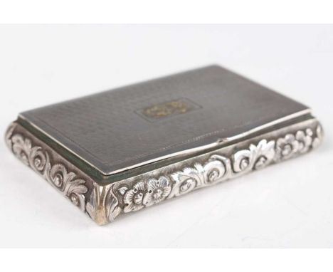 A mid-19th century Chinese export silver snuff box of rectangular form, the hinged lid with engine turned decoration and init