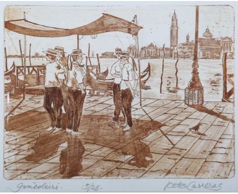 Peter Carreras – ‘Gondolieri’ (Venice), late 20th/early 21st century etching with mezzotint, signed, titled and editioned 5/2
