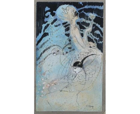 Gilbert Constantin Guys – Masked Figures, early 20th century pen with ink and wash, signed, 17cm x 10cm, within a silvered fr