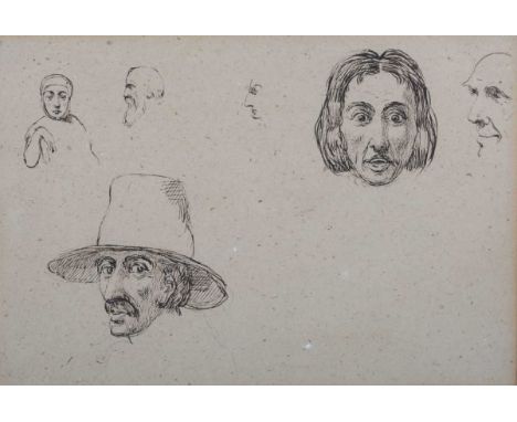Richard Doyle – Figure Studies, 19th century pen with ink, Christie’s stencil verso, 12cm x 17.5cm, within a gilt frame, toge