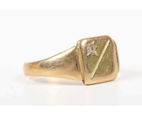 A gold and diamond square signet ring, detailed ‘22ct’, weight 7.4g, ring size approx U.