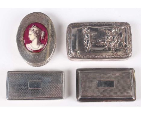 A William IV silver engine turned rectangular snuff box, Birmingham 1833 by William Simpson, length 6.4cm, another similar sm