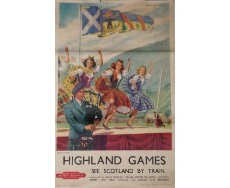 Lance Cattermole – ‘Highland Games, see Scotland by Train’ (British Railways Travel Poster), offset lithograph in colours, pr