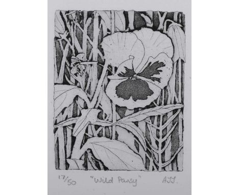 Alex Johnson – ‘Wild Pansy’, 21st century etching with aquatint, signed with initials, titled and editioned 17/50 in pencil, 