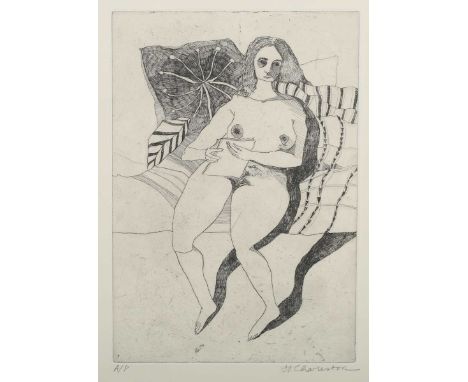 Jessica Jane Charleston – ‘Woman with Book’, 21st century etching, signed and editioned A/P in pencil recto, title verso, 33c