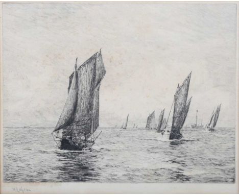 William Lionel Wyllie – ‘Shoreham Mackerel Boats’, late 19th/early 20th century etching, signed in pencil, 21cm x 25cm, withi