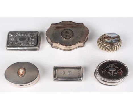 An Edwardian silver and tortoiseshell oval snuff box with piqué inlaid decoration, Chester 1908 by Levi &amp; Salaman, a Geor