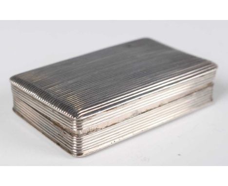 A 19th century Dutch silver rectangular snuff box with all-over reeded decoration, the interior hinged lid inscribed 'Louis K