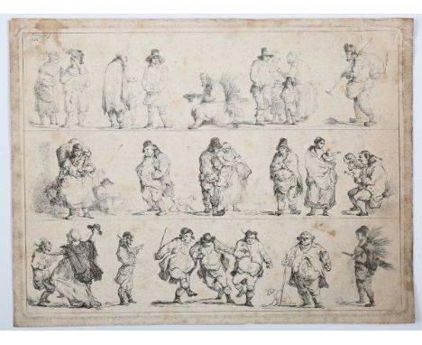 Michal Plonski – Figure Studies, 18th century etching on laid paper, sheet size 15cm x 20cm, together with nine other 17th an