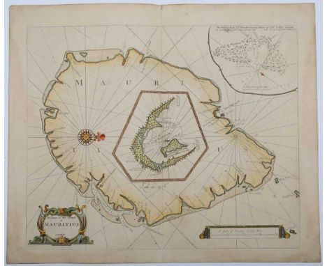 John Thornton – ‘A Chart of the Island of Mauritius’, early 18th century engraving with later hand-colouring on laid paper, s