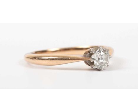 A gold and diamond single stone ring, claw set with an old cut diamond, unmarked, weight 3.1g, diamond weight approx 0.40-0.4