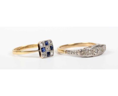 A gold and diamond five stone ring, mounted with circular cut diamonds, indistinct mark, weight 3.2g, ring size approx Q, and