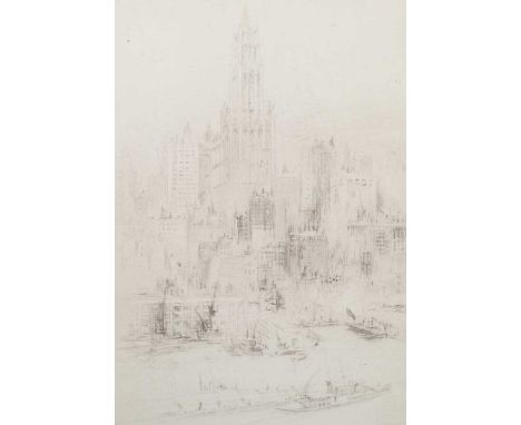 William Walcot – Downtown Manhattan from the East River, etching on wove paper, published circa 1924, sheet size 37cm x 25cm.