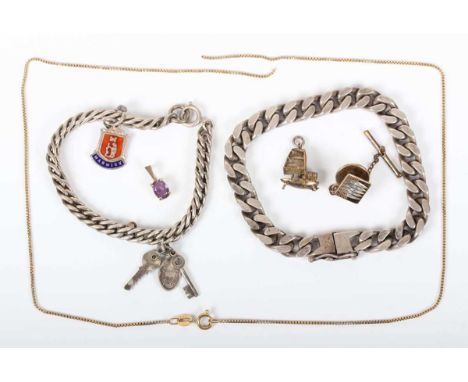 A 9ct gold and oval amethyst single stone pendant, length 1.2cm, a 9ct gold box link neckchain (broken), total weight 3.1g, t