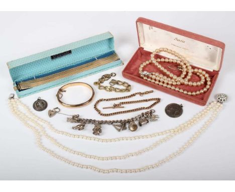 A small group of jewellery, including a silver curblink charm bracelet, fitted with a variety of mostly silver charms, total 