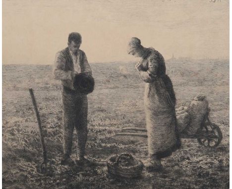 Lucien Margelidon, after Jean Francois Millet - The Angelus, 19th century etching on wove paper, signed in pencil, sheet size