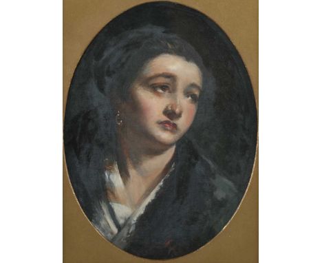British School – Portrait of a Lady wearing a Black Shawl and Gold Earing, early 20th century oil on canvas, 29.5cm x 22cm, w