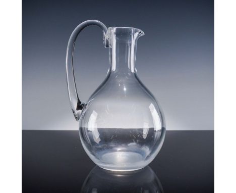 Elegant clear crystal decanter by Baccarat, France, featuring a bulbous base tapering to a flared rim and an applied looping 
