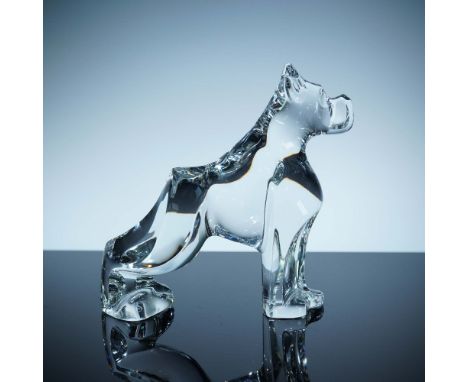 Clear crystal  figurine of a Boxer dog, captured in a proud and alert stance with strong geometric lines and elegant clarity.
