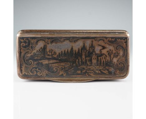 Fine Austrian solid silver vinaigrette box, hallmarked for Vienna, 1860, featuring exquisite niello decoration and a gilt int